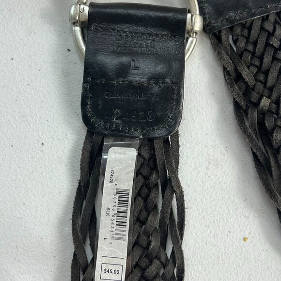 Calvin Klein Jeans Black Leather Braided Belt Women's Large Silver Circle Buckle - Picture 3 of 7